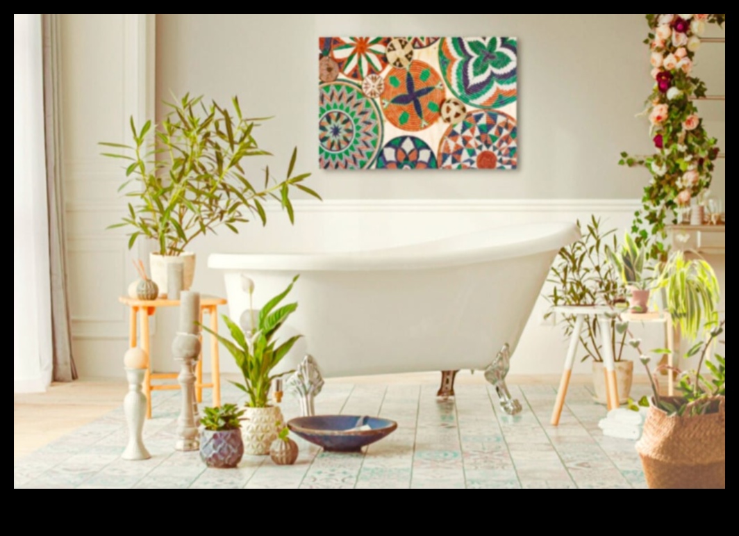 Какви са някои идеи за бохемски декор за баня с еклектични бохо елементи?